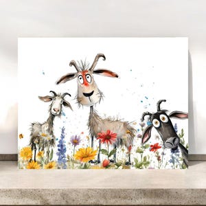 Silly Goats in the Flowers Notitiekaarten met enveloppen, briefpapier van geiten, cadeaus voor geitenliefhebber, blanco kaartensets voor grappige geit
