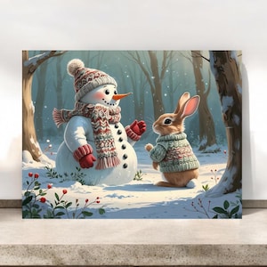 Woodland Christmas Notecard Set: Snowman & Rabbit Holiday Greetings