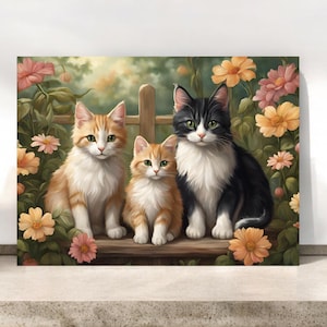 Süße Katzen in Blumen Blanko Karte, Katzen Briefpapier, Katzen Karte für alle Anlässe, Gedruckte Grußkarte, Danke, Geburtstag, Katzen Karte