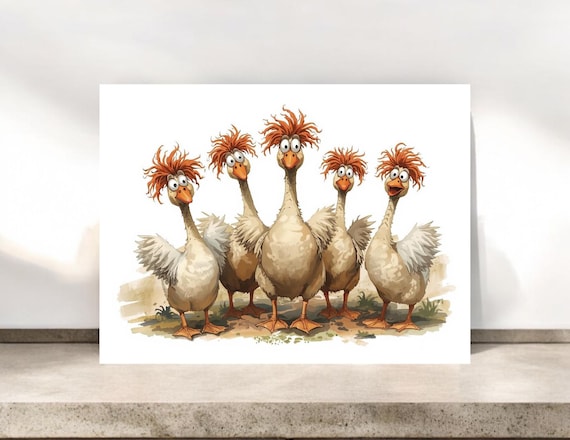 Gaggle of Kooky Geese Notecards, Whimsical Geese Stationery
