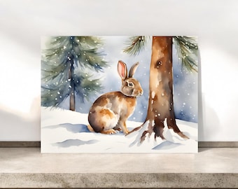 Tarjetas de conejo de invierno con sobres, papelería natural, tarjetas de naturaleza, tarjetas de temporada, tarjetas de agradecimiento y simplemente porque sí