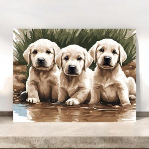 Cartes de correspondance jaunes Chiots dans la boue avec enveloppes, cartes labrador retriever, cadeau pour les amoureux des chiens