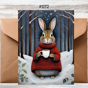 Tarjeta de felicitación de conejo de mañana de invierno / Tarjeta de notas de naturaleza caprichosa / N.° 089 imagen 4