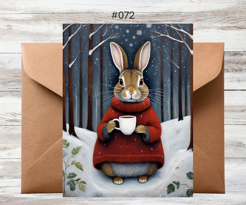 Tarjeta de felicitación de conejo de mañana de invierno / Tarjeta de notas de naturaleza caprichosa / N.° 089 imagen 4