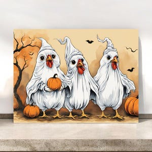 Halloween Huhn Geister Klappkarte, Humorvolle Huhn Karten, Halloween Geister