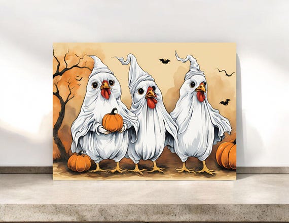 Humorous Halloween Chicken Ghost Notecard: Spooky Greetings