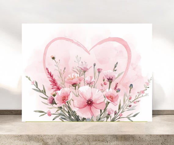 Pink Floral Heart Valentine  Notecards
