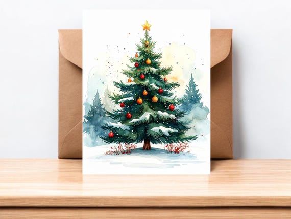 Christmas Tree in the Snow Notecard Sets, Christmas Holiday Cards