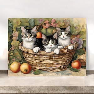 Cartões de nota de cesta de gatinhos, cartões só porque, todas as ocasiões, obrigado, cartões de animais, artigos de papelaria para gatos