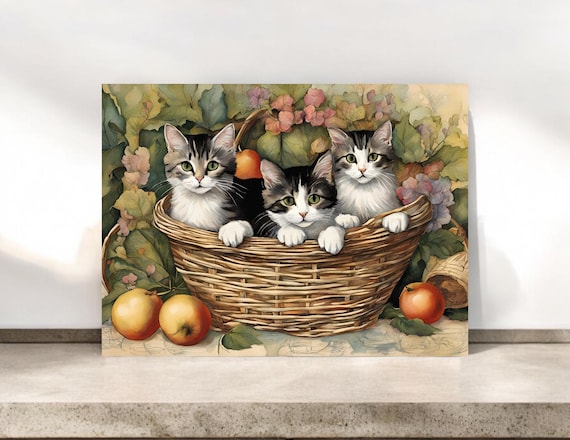 Kitten Basket Notecards, All Occasion Stationery, Gift for Animal Lovers