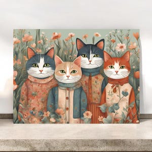 Cottagecore volkskunst katten blanco notitiekaart, kaarten voor alle gelegenheid katten, grillige kattenkaartensets, bedankt, kaarten voor alle gelegenheid, kattenliefhebber cadeau