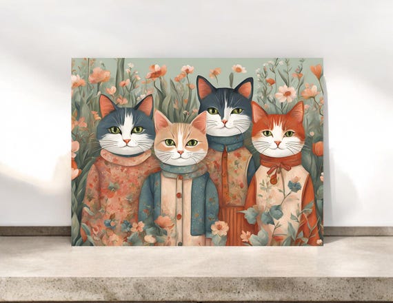 Cottagecore Cat Notecard: Folk Art Whimsical All Occasion Card
