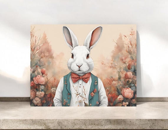 Rabbit and Pink Flowers Blank Notecards: Easter Greeting Cards