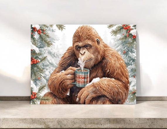 Bigfoot Christmas Card, Quirky Whimsical Card, Sasquatch Notecards, Novelty Cards