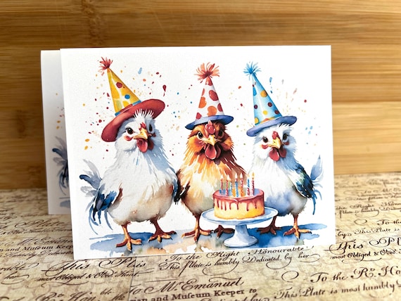 Funny Chicken Birthday Card: Silly Party Chickens and Cake