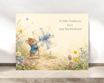 Thank You Cards, Whimsical Mouse Card, Woodland Gratitude Card, Whimsical Thank-you, Blank Inside