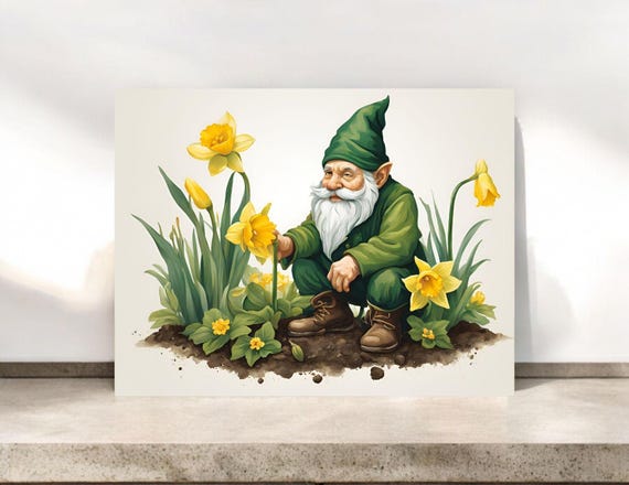 Garden Gnome Notecards: Daffodils, Spring Stationery