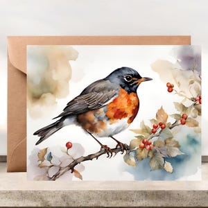 American Robin Set of 10 Blank Note Cards,  Watercolor Songbird Stationery, Birdwatcher Gift #073