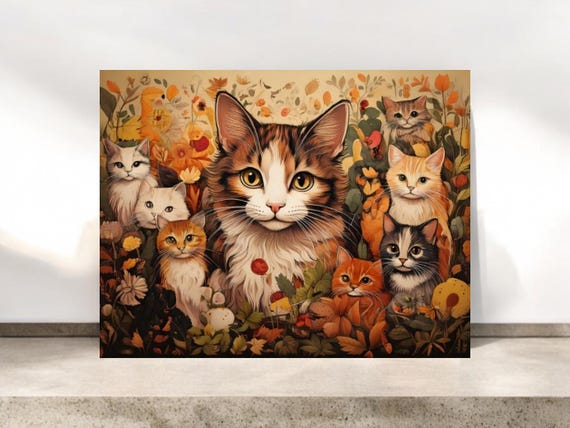 Multiple Cats Blank Notecards, Cottagecore Cat Stationery