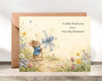Whimsical Mouse Thank You Card, Woodland Gratitude Card #310