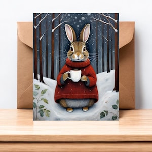 Winter Morning Rabbit Greeting Card |  Whimsical Nature Notecard | #089