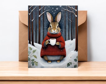 Tarjeta de felicitación de conejo de mañana de invierno / Tarjeta de notas de naturaleza caprichosa / N.° 089