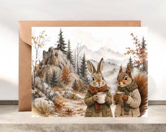 Woodland Friends Greeting Card, Blank Nature Greeting Card #303