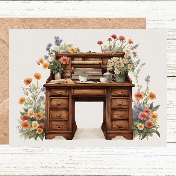 Vintage Writing Desk All Occasion Notecard Set, Gift for Writers, Blank Any Occasion Cards