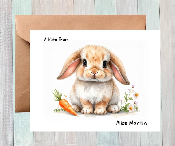 Personalized Rabbit Note Cards, Personal Stationery