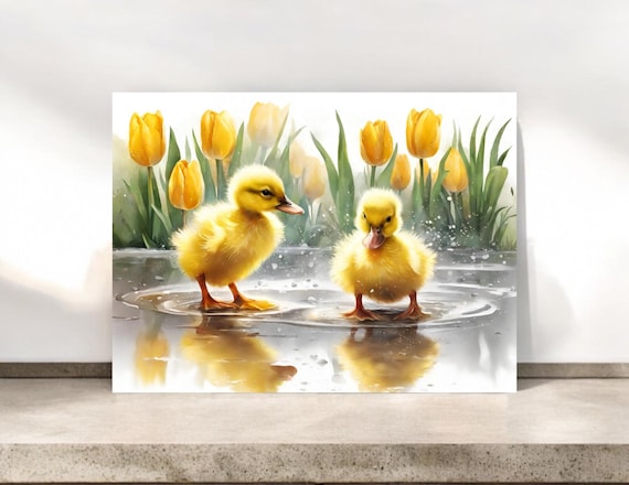Two Yellow Puddle Ducklings Notecards, Blank Notecard, Cute Stationery for Any Occasion, Duck Stationery