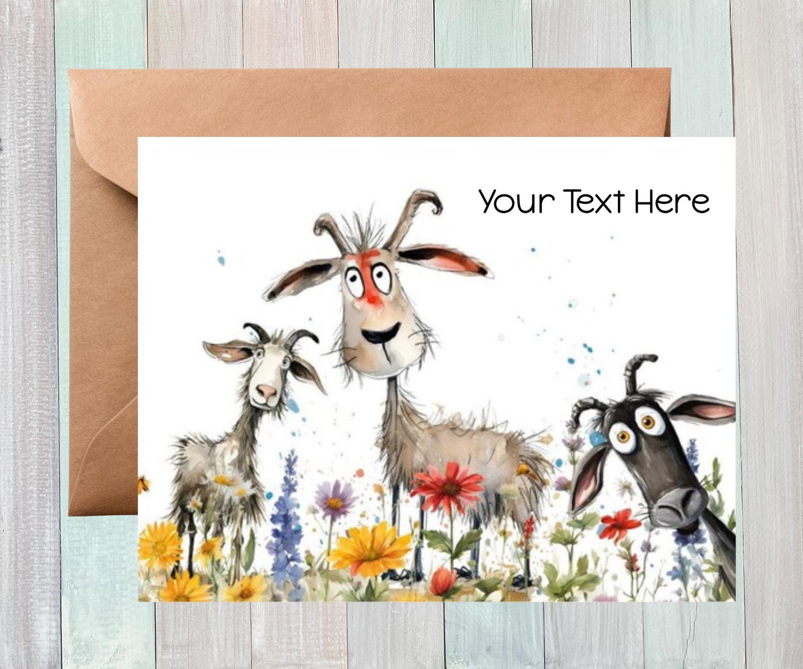 Whimsical Goat Notecards With Envelopes: Floral Stationery Set for ...
