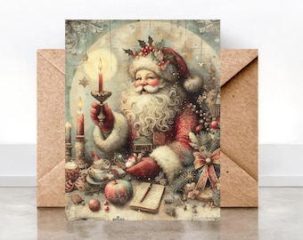 Tarjetas navideñas vintage de Papá Noel: estilo antiguo, interior en blanco