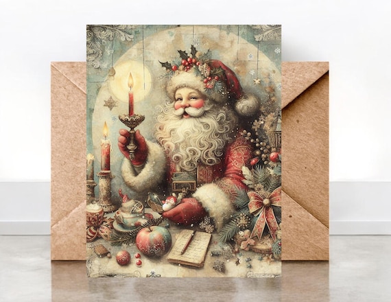Vintage Santa Christmas Notecards: Old World Style, Blank Inside