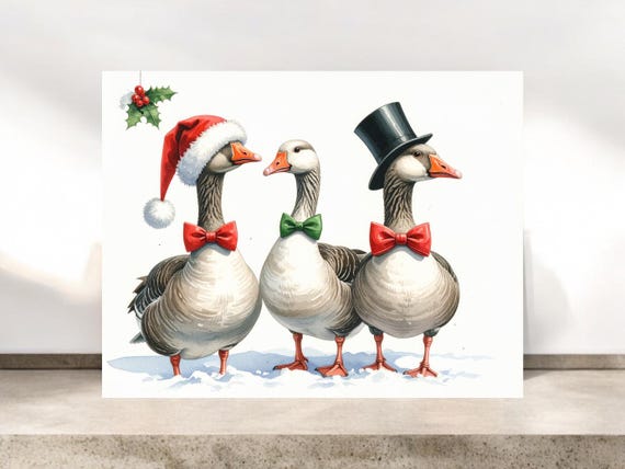 Whimsical Christmas Geese Blank Notecard Sets