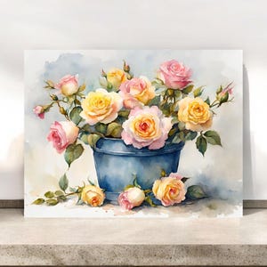 Ensemble de cartes de correspondance florales roses et jaunes pour toutes les occasions, roses aquarelles