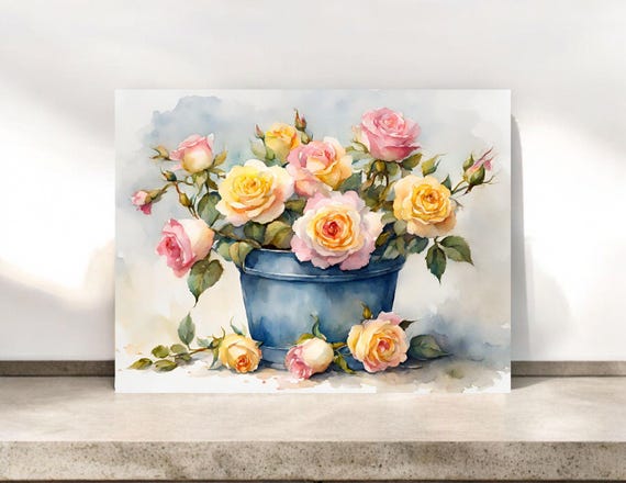 Pink and Yellow Watercolor Roses Floral All Occasion Notecard Set