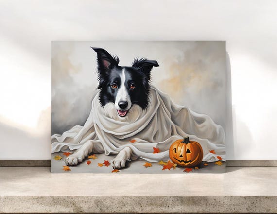 Border Collie Halloween Notecards: Autumn Halloween Stationery, Halloween Ghost Dog