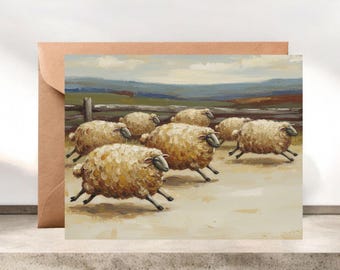 Folk Art Sheep Blank Greeting Cards, Whimsical Sheep  #127