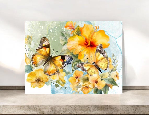 Yellow Butterfly Notecard Set: Spring Stationery Gift, Butterflies and Flowers Notecard Set