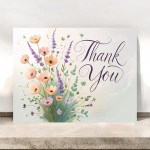 Watercolor Wildflowers Thank-you Notecards Set, Botanical Stationery