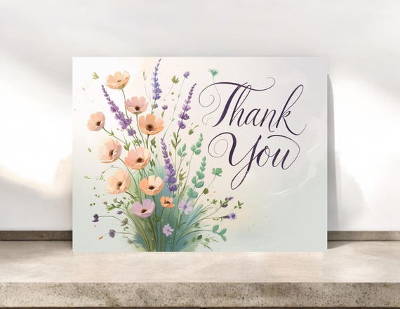 Watercolor Wildflowers Thank-you Notecards Set, Botanical Stationery