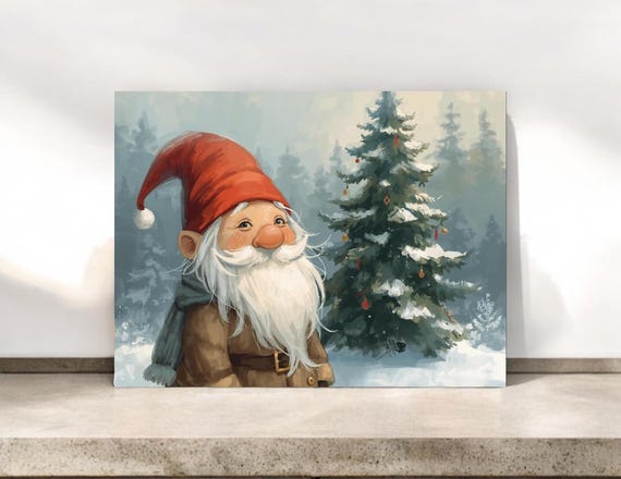 Woodland Gnome Christmas Notecards; Whimsical Holiday Blank Cards with Envelopes