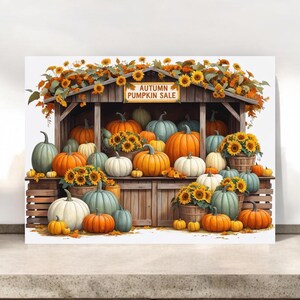 Stand de marché citrouilles d'automne, cartes de correspondance vierges pliées avec enveloppes, cartes de correspondance d'automne, cadeau de papeterie citrouilles d'automne