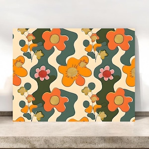 Cartes de correspondance vierges orange et vertes rétro des années 70 avec enveloppes, ensembles-cadeaux de cartes de correspondance, cartes de correspondance hippie, papeterie florale de style vintage