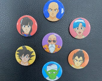DBZ anime manga character fan art merch pin back button badges.