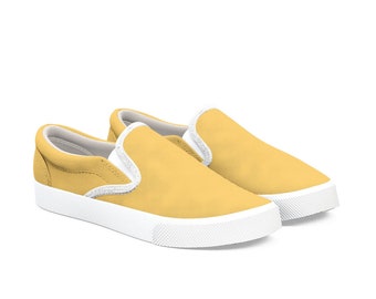 solid yellow vans slip on