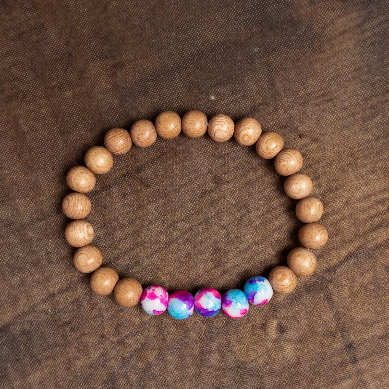 Cotton Candy Beaded Bracelet Rosewood beads Glass beads Etsy