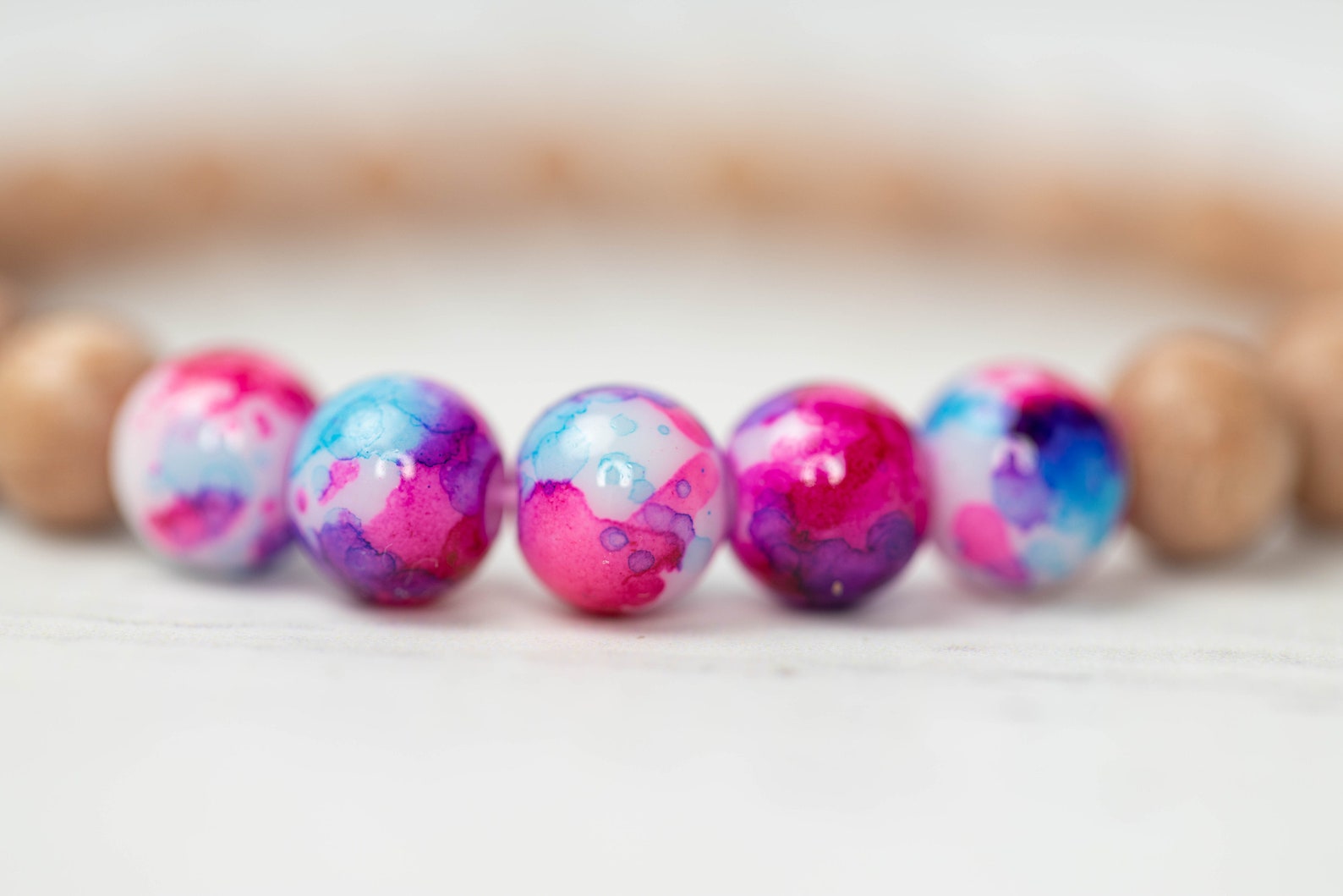 Cotton Candy Beaded Bracelet Rosewood beads Glass beads Etsy