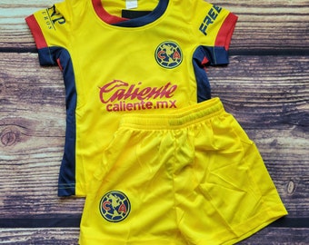 Club america Kid's Soccer Uniform, Yellow Soccer Outfit, Jersey and Shorts, Futbol Uniform, Unbranded