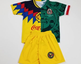 Club America Mexico  Kids Jersey, Soccer Uniform, Soccer Outfit, versión Retro Jersey and Shorts